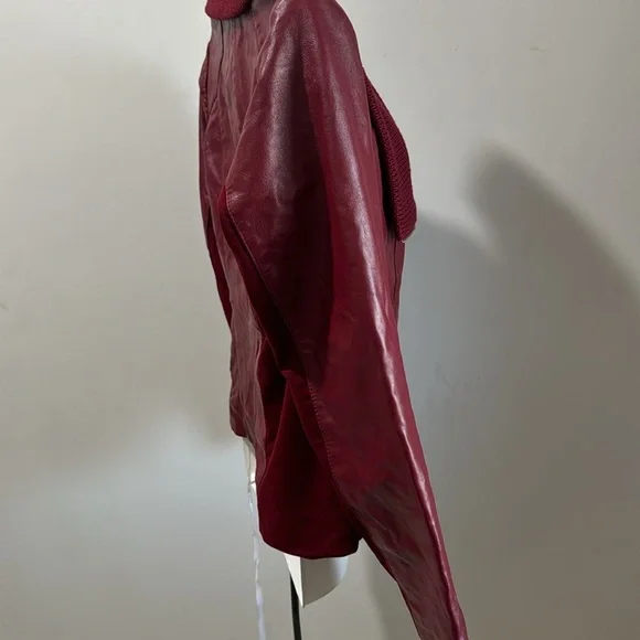 IMAN Size S 100% Genuine Leather Moto Jacket Claret Red Lined Outdoor Classic - Picture 3 of 6